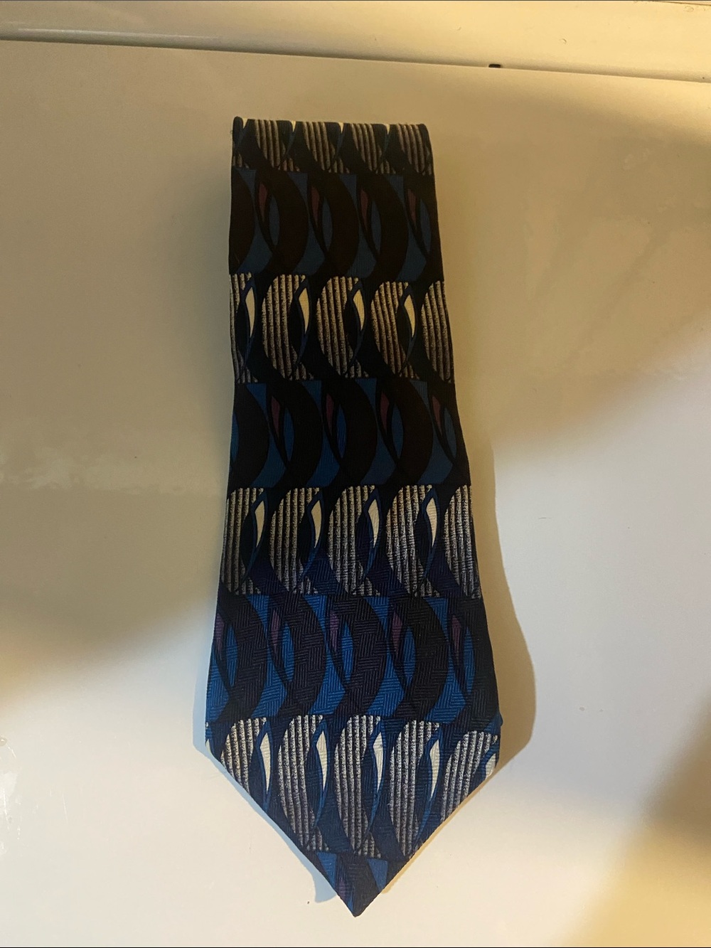 VINTAGE Givenchy Blue and Navy Geometric Silk Tie